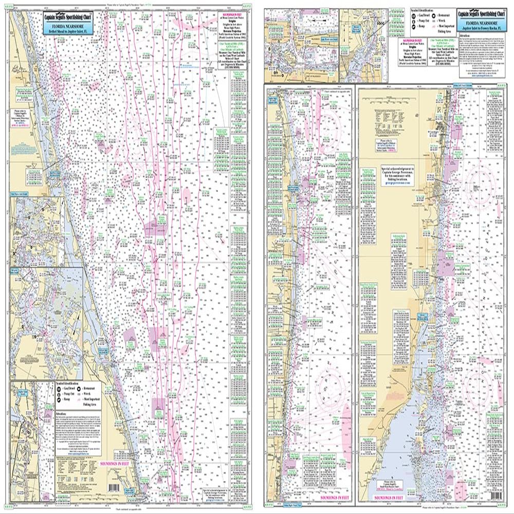Nearshore Bethel Shoal to Fowey Rocks, FL - Laminated Nautical Navigation & Fishing Chart by Captain Segull's Nautical Sportfishing Charts | Chart # JUP35