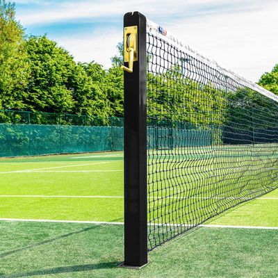 Vermont Square Tennis Posts [ITF Regulation] | 76mm Powder Coated Steel  Optional Ground Sockets (Black, Without Ground Sockets)