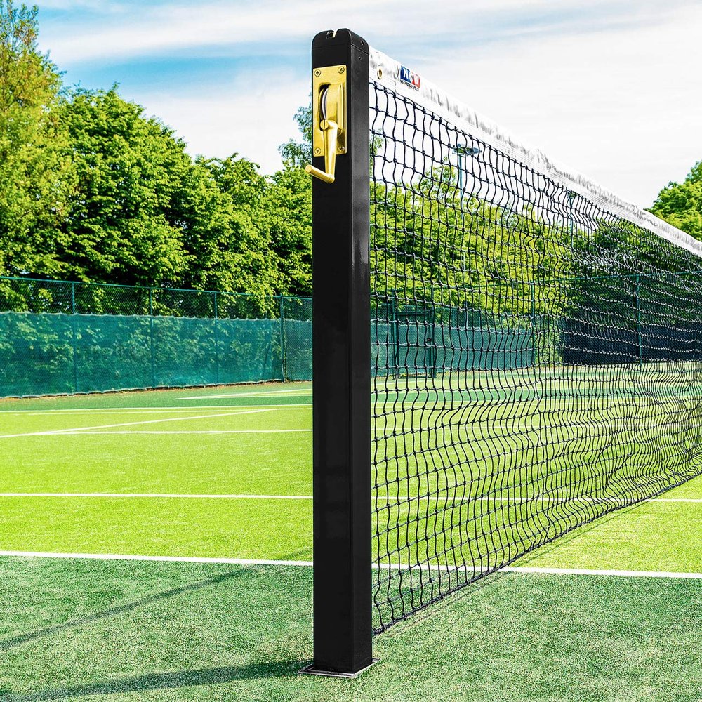 Vermont Square Tennis Posts [ITF Regulation] | 76mm Powder Coated Steel  Optional Ground Sockets (Black, Without Ground Sockets)