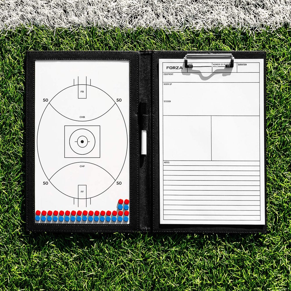 FORZA Magnetic Coaching Board | A4 Double-Sided Tactics Folder with Magnetic Markers, Pen & Eraser [13 Sport Options] (Aussie Rules Football)