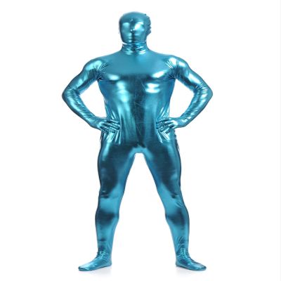 VSVO Unisex Metallic Second Skin Spandex Full Body Suit for Adults and Children (X-Large, Light Blue)