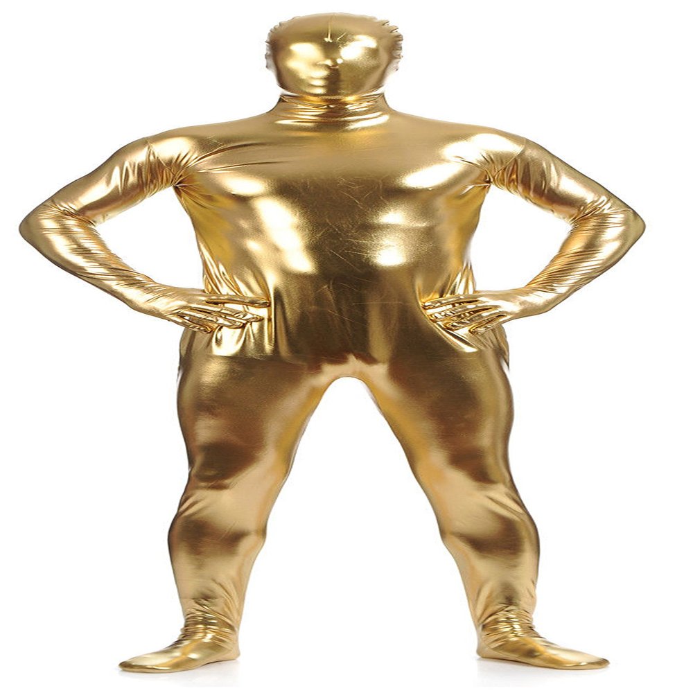 VSVO Unisex Metallic Second Skin Spandex Full Body Suit for Adults and Children (X-Large, Gold)