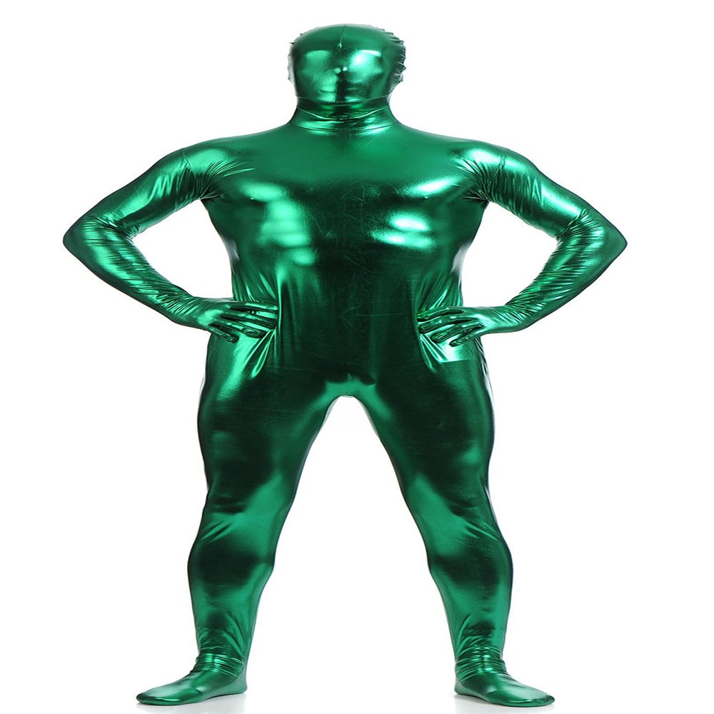 VSVO Unisex Metallic Second Skin Spandex Full Body Suit for Adults and Children (Kids Large, Green)