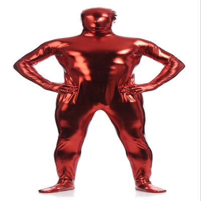 VSVO Unisex Metallic Second Skin Spandex Full Body Suit for Adults and Children (Kids Small, Red)