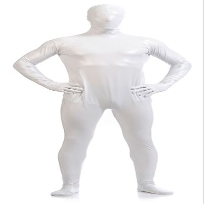 VSVO Unisex Metallic Second Skin Spandex Full Body Suit for Adults and Children (Kids Medium, White)