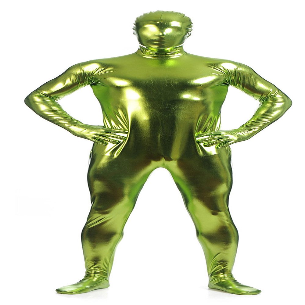 VSVO Unisex Metallic Second Skin Spandex Full Body Suit for Adults and Children (Large, Light Green)