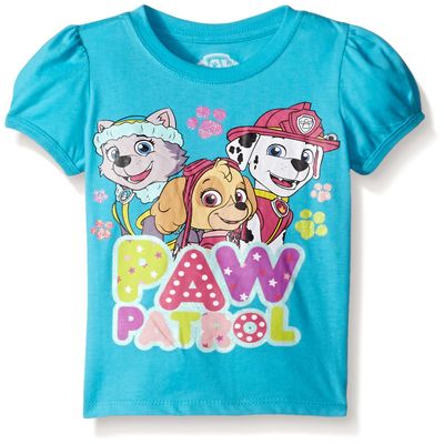 Paw Patrol Toddler Girls' Short Sleeve T-Shirt Shirt, Aqua Turquoise, 2T