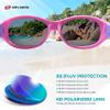 RIVBOS kids Sunglasses Girls with Strap Polarized UV Protection Flexible Shades for Baby and Children Age 2-10 RBK003-3 Round Pink Coating Lens view 2