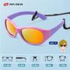 RIVBOS kids Sunglasses Girls with Strap Polarized UV Protection Flexible Shades for Baby and Children Age 2-10 RBK003-3 Round Pink Coating Lens view 4