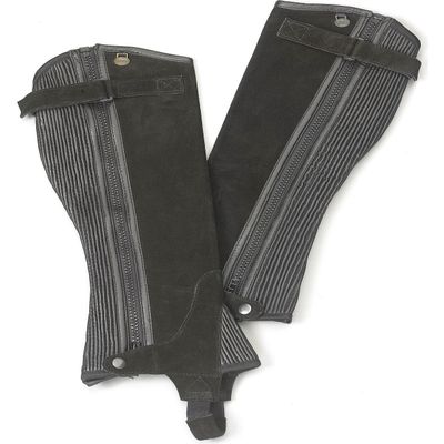 Artist Unknown Ovation Women's Black Ribbed Suede Leather Durable Lightweight Adjustable Breathable Horse Riding Half Chap, Small Regular