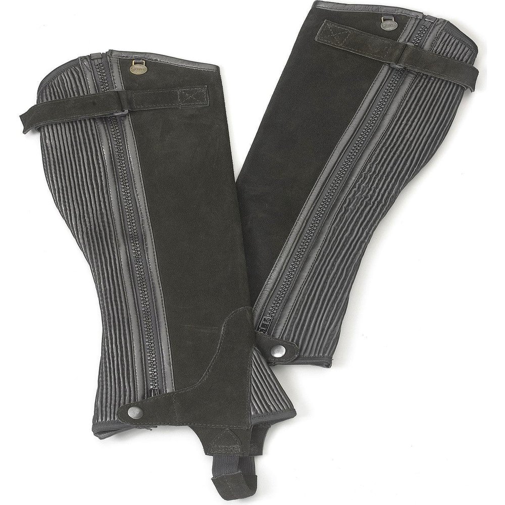 Artist Unknown Ovation Women's Black Ribbed Suede Leather Durable Lightweight Adjustable Breathable Horse Riding Half Chap, Small Regular