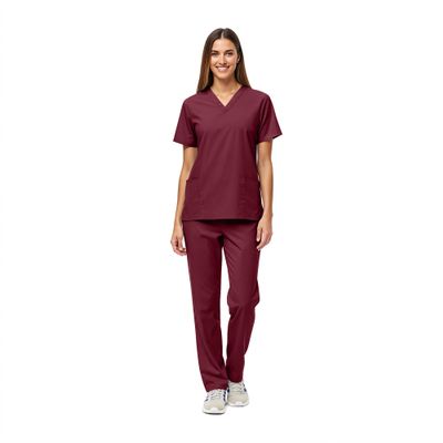 Women's Scrub Set - Medical Scrub Top and Pant, Burgundy, XXXXX-Large