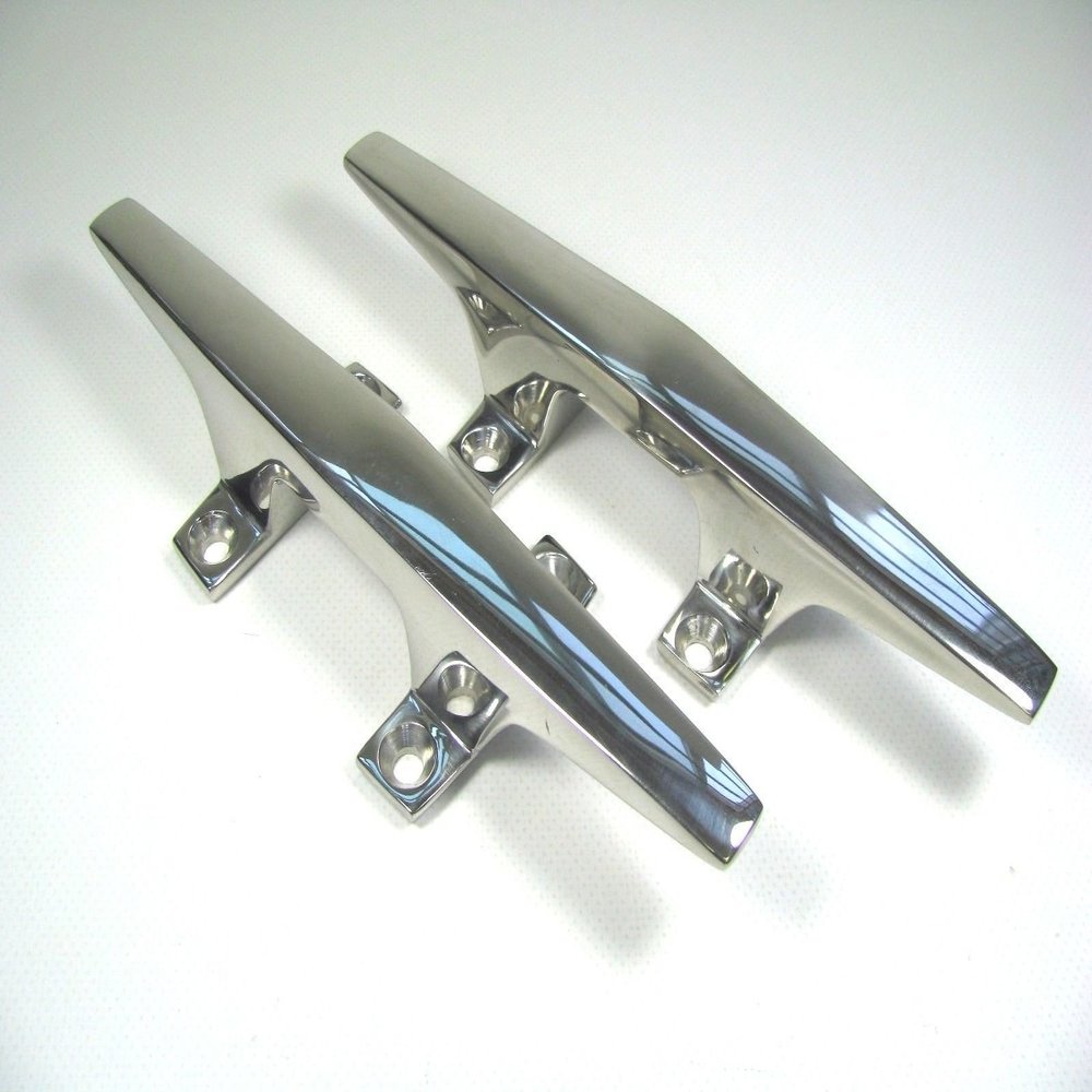 132-1644 Sea-Dog Line Pair (2) 8-1/4" Inch Long Zinc Chrome Plated Open Base Four-Hole Cleats SURPLUS
