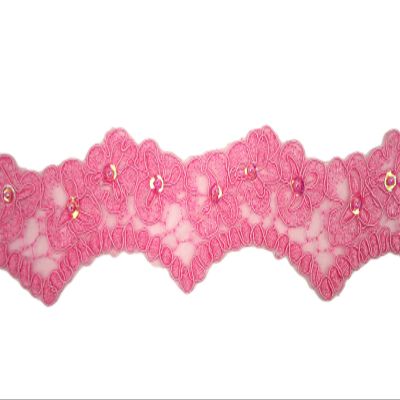 Altotux 1.6" Green Blue Pink Yellow Bridal Corded Embroidered Beaded Sequin Trim (Pink)