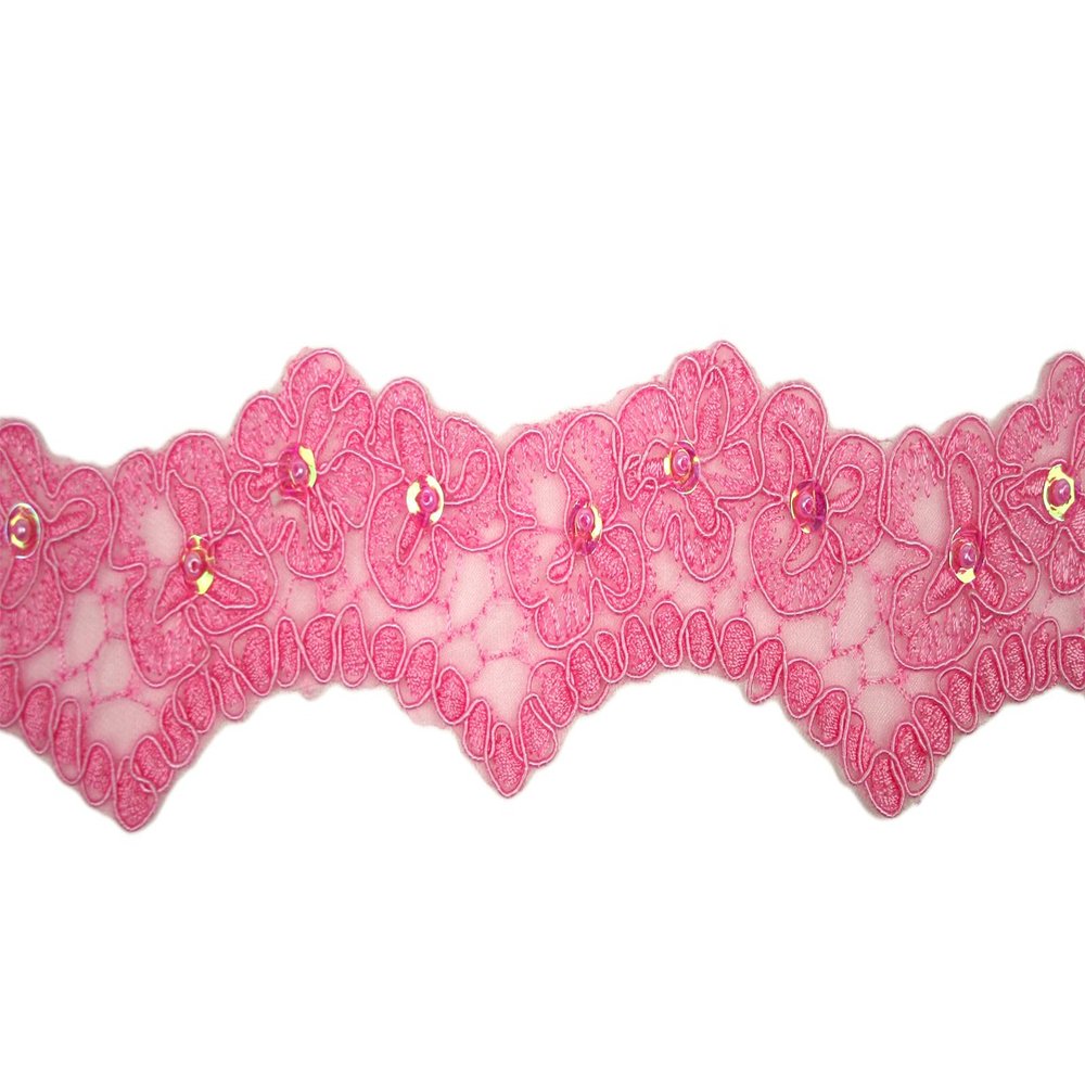 Altotux 1.6" Green Blue Pink Yellow Bridal Corded Embroidered Beaded Sequin Trim (Pink)