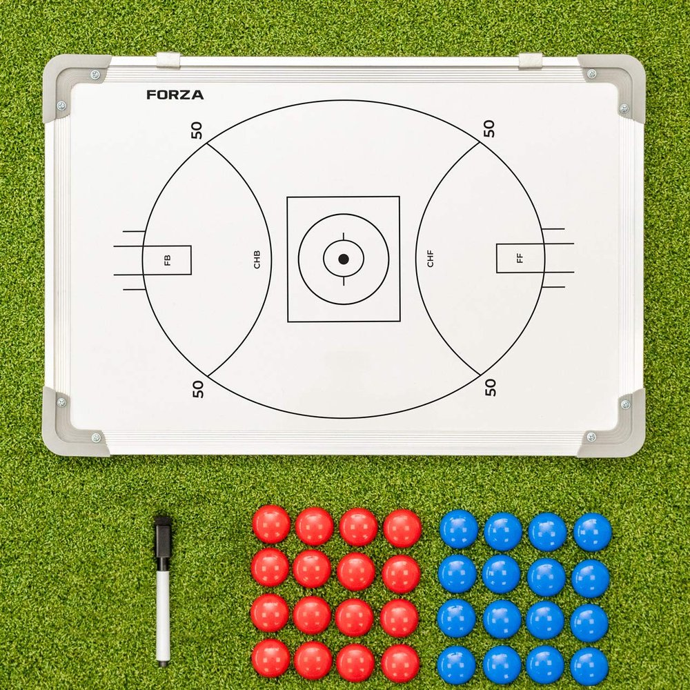 FORZA 18in x 12in Double-Sided Sports Coaching Whiteboard | 13 Sports Options - Magnetic Markers, Pen, and Eraser Included (Aussie Rules Football, Without Carry Bag)