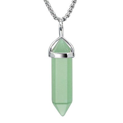 BEADNOVA Green Aventurine Necklace Gemstone Crystal Necklace for Women Healing Stone pendant Jewelry for Men Pendulum Divination Green Crystal Hexagonal pendant (18 Inches Stainless Steel Chain)