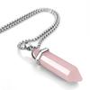 BEADNOVA Natural Rose Quartz Necklaces for Women Crystal Pendant Gemstone Necklace for Spiritual Energy Healing Hexagonal Pendant Divination for Men (18 Inches Stainless Chain) view 2