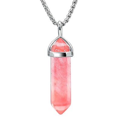 BEADNOVA Cherry Quartz Necklace Gemstone Crystal Necklace for Women Healing Stone pendant Jewelry for Men Pendulum Divination Hexagonal pendant (18 Inches Stainless Steel Chain)