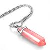BEADNOVA Cherry Quartz Necklace Gemstone Crystal Necklace for Women Healing Stone pendant Jewelry for Men Pendulum Divination Hexagonal pendant (18 Inches Stainless Steel Chain) view 2