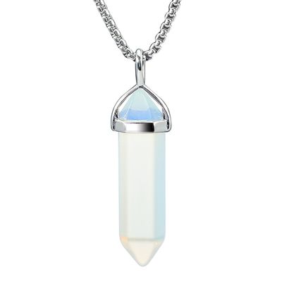 BEADNOVA Synthetic Opalite Necklace Gemstone Crystal Necklace for Women Healing Stone pendant Jewelry for Men Pendulum Divination Hexagonal pendant (18 Inches Stainless Steel Chain)