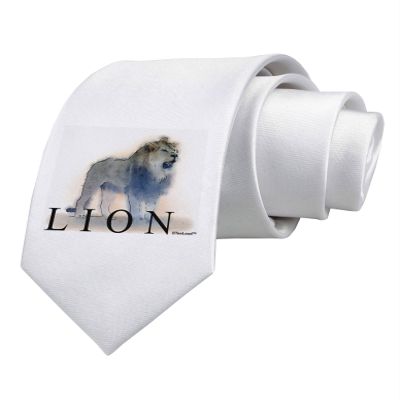 TOOLOUD Lion Watercolor 2 Text Printed White Neck Tie