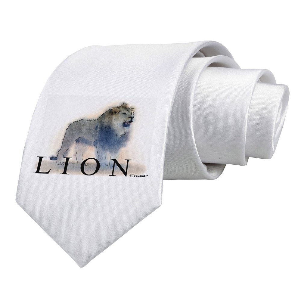 TOOLOUD Lion Watercolor 2 Text Printed White Neck Tie