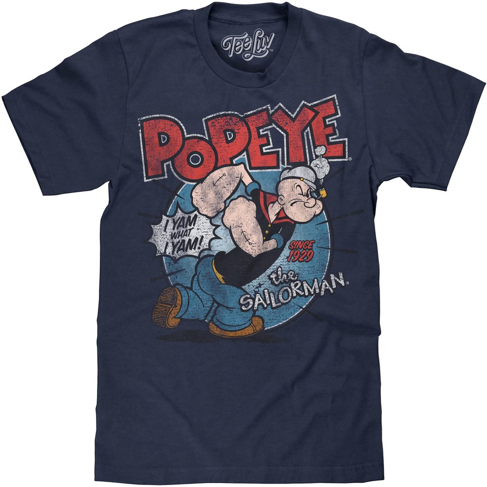 Tee Luv Popeye The Sailorman Men's T-Shirt-XX-Large Midnight Navy Heather