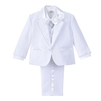 Dressy Daisy Toddler Boy' 5 Pcs Set Formal Tuxedo Suits No Tail Wedding Christening Outfits Size 2T White