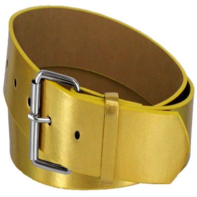 B570 Mens Belt With Silver Roller Buckle Casual Jean Belt 1-1/2"(38mm) Wide (S, Gold)