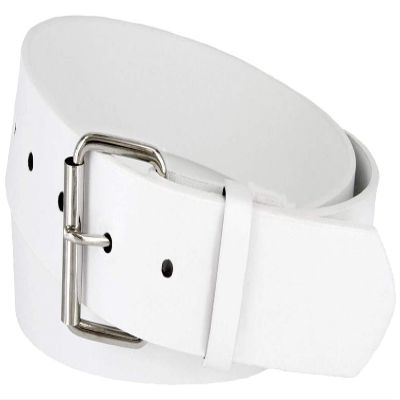 Belts.com B570 Mens Belt With Silver Roller Buckle Casual Jean Belt 1-1/2"(38mm) Wide (S, White)
