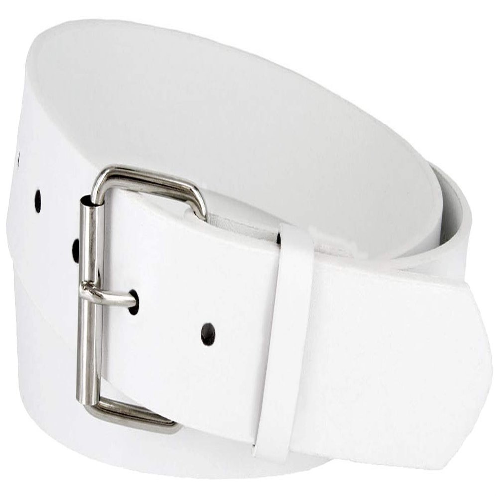 Belts.com B570 Mens Belt With Silver Roller Buckle Casual Jean Belt 1-1/2"(38mm) Wide (S, White)