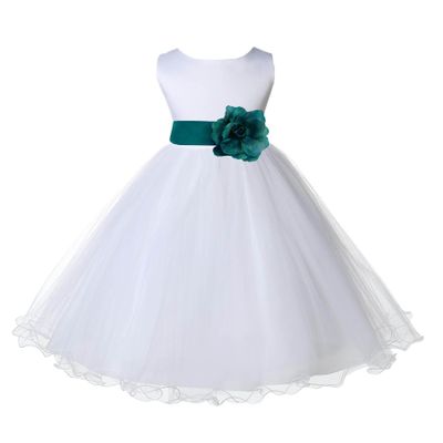 Wedding Pageant White Flower Girl Rattail Edge Tulle Flower Girl Dress 829s m