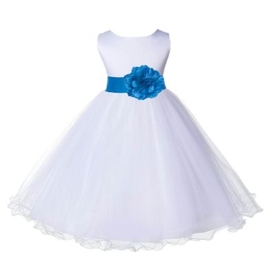Wedding Pageant White Flower Girl Rattail Edge Tulle Flower Girl Dress 829s m