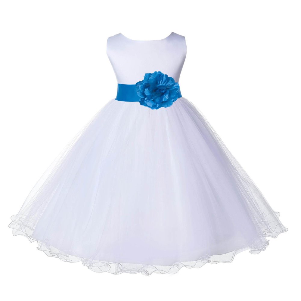 Wedding Pageant White Flower Girl Rattail Edge Tulle Flower Girl Dress 829s m
