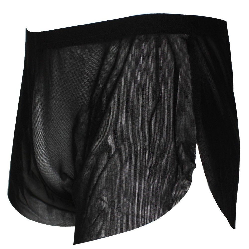 YiZYiF Men's Mesh Boxer Briefs Underwear Transparent Shorts Black X-Large
