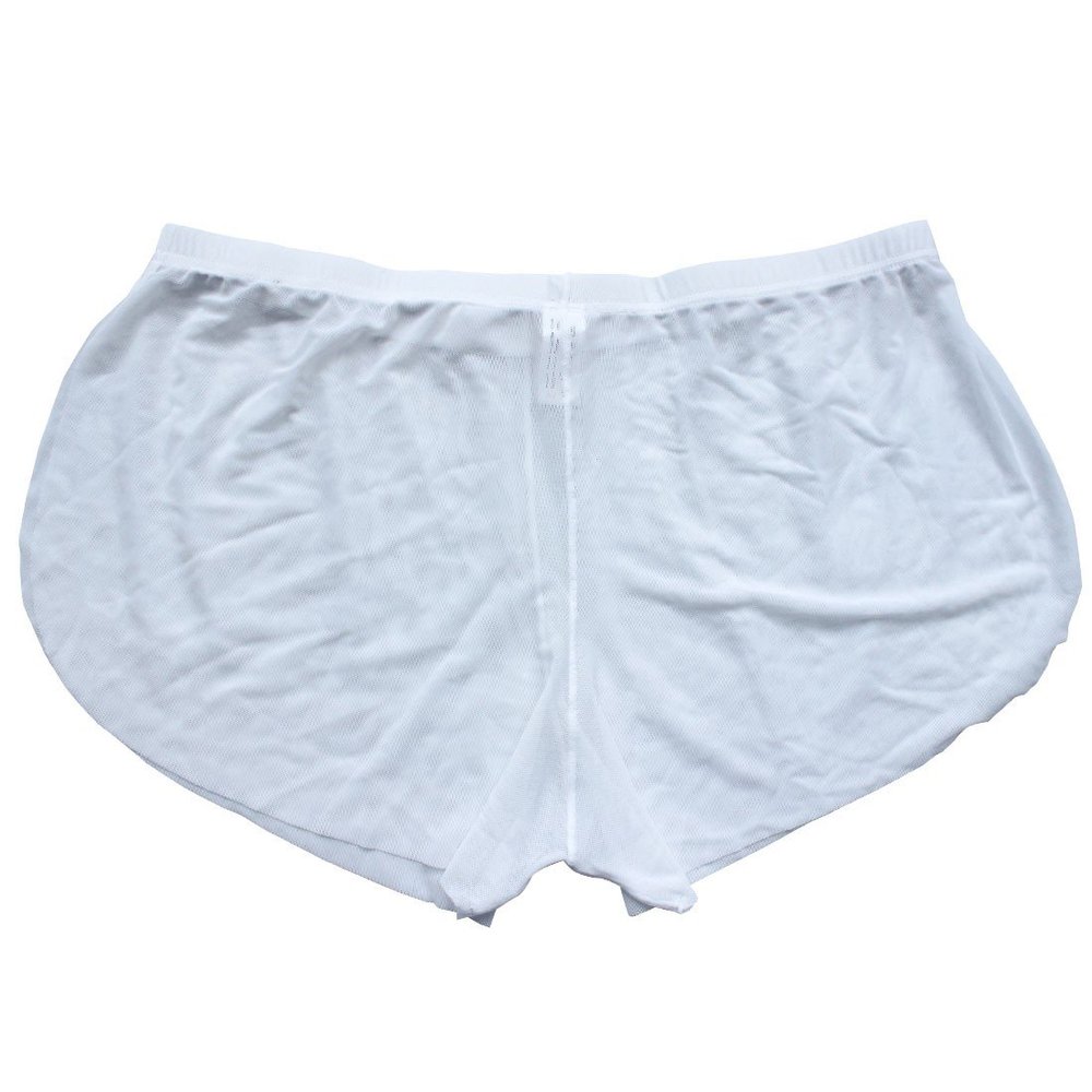 YiZYiF Men's Mesh Boxer Briefs Underwear Transparent Shorts White Large