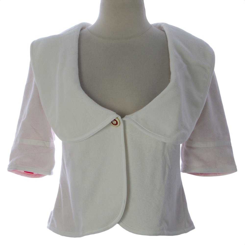 priorities Women's Terry Cloth Cropped Jacket Sz Medium White