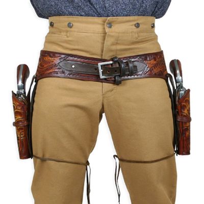 Historical Emporium .44/.45 Cal Standard Double Western Gun Belt and Holster Tooled Leather 40 Harvest Brown