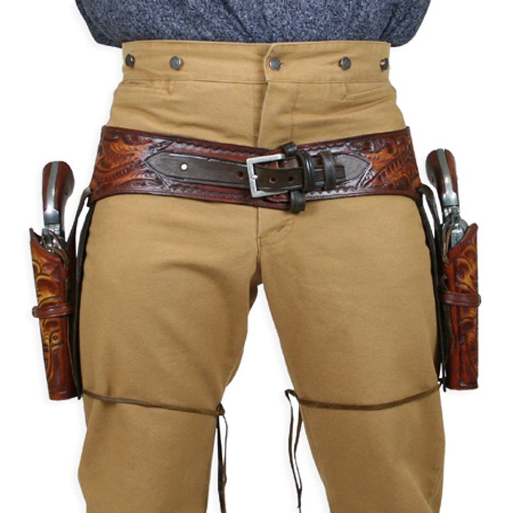 Historical Emporium .44/.45 Cal Standard Double Western Gun Belt and Holster Tooled Leather 40 Harvest Brown