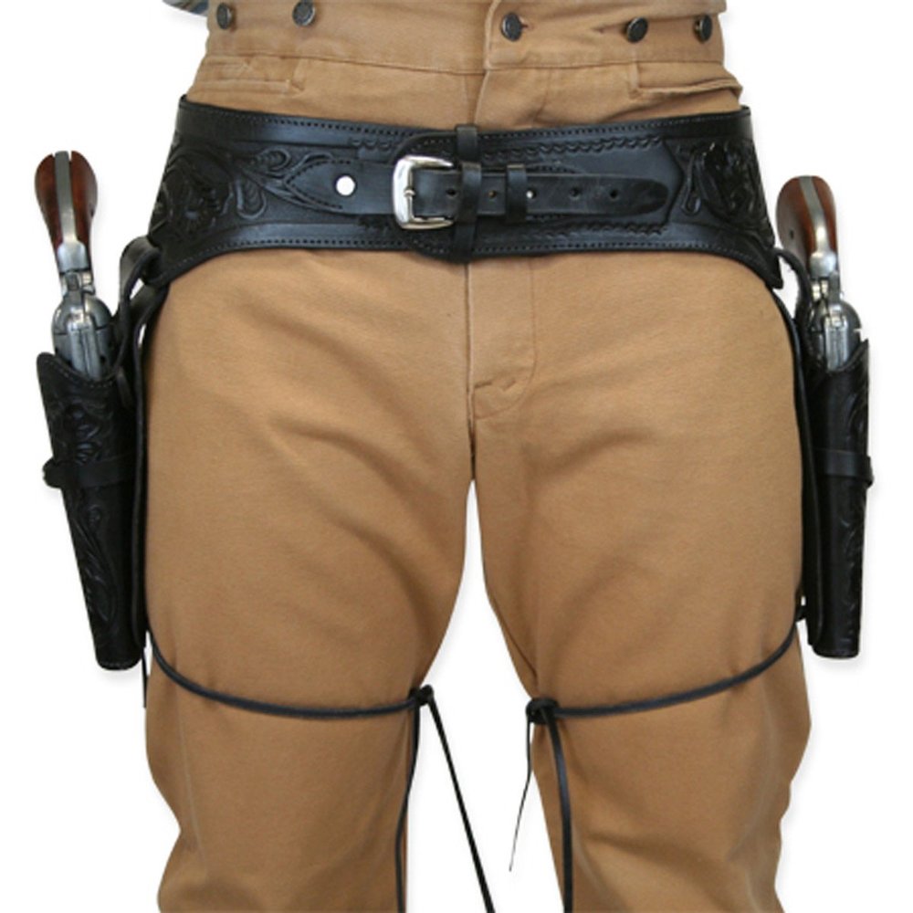 Historical Emporium .44/.45 Cal Standard Double Western Gun Belt and Holster Tooled Leather 48 Black