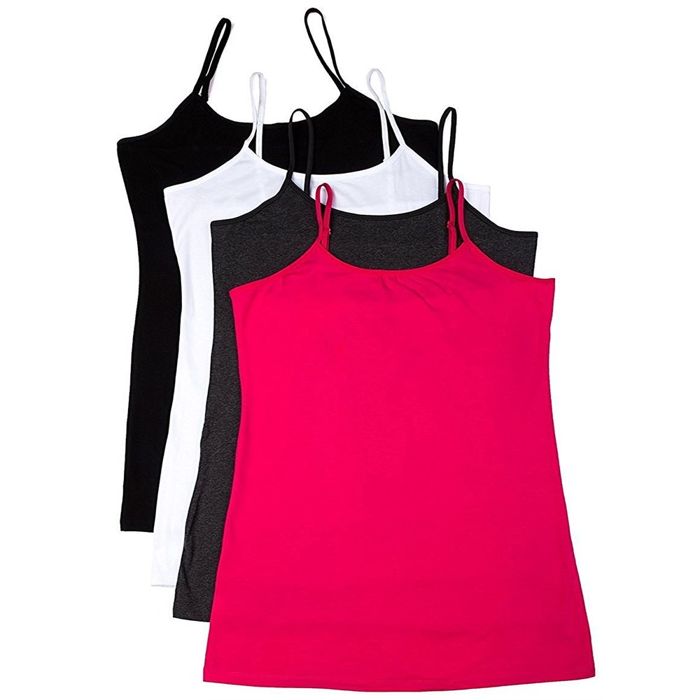4 Pack: Active Basic Cami Tanks (3X, Black/White/Pink/Charcoal)