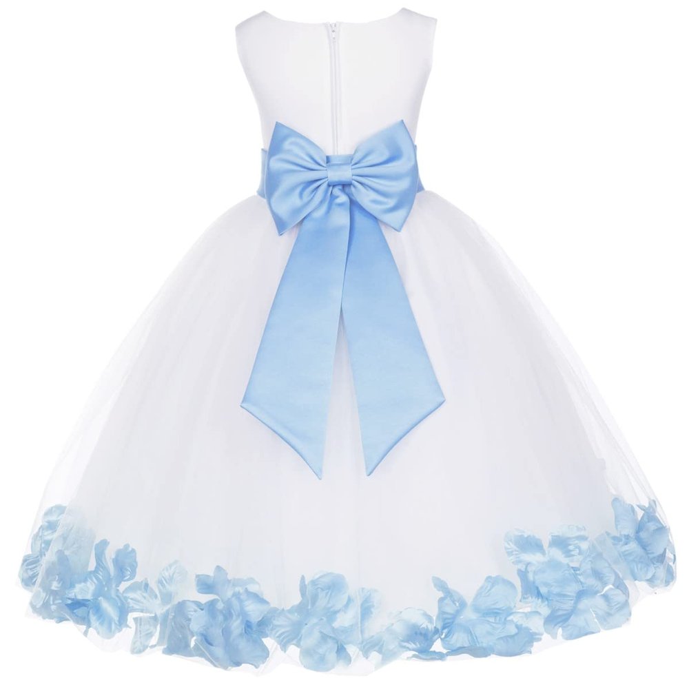 Wedding Pageant Flower Petals Girl Ivory Tulle Dress with Tiebow 302T 2