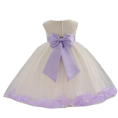 Wedding Pageant Flower Petals Girl Ivory Tulle Dress with Tiebow 302T 2
