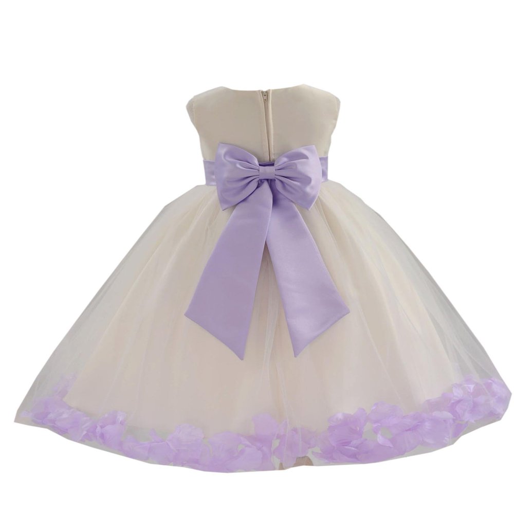 Wedding Pageant Flower Petals Girl Ivory Tulle Dress with Tiebow 302T 2