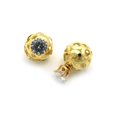 14mm Tribal Sphere Filigree Round Cut Cubic Zirconia Fashion Earrings in Gold-Tone