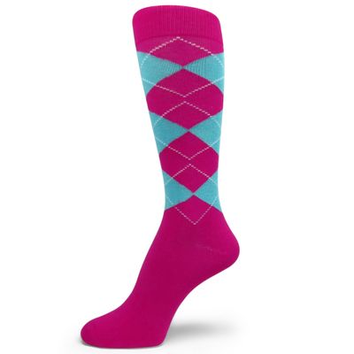 Spotlight Hosiery Men's Groomsmen Wedding Argyle Dress Socks-Hot Pink/Bright Sky Blue, Size 10-13, 1PR