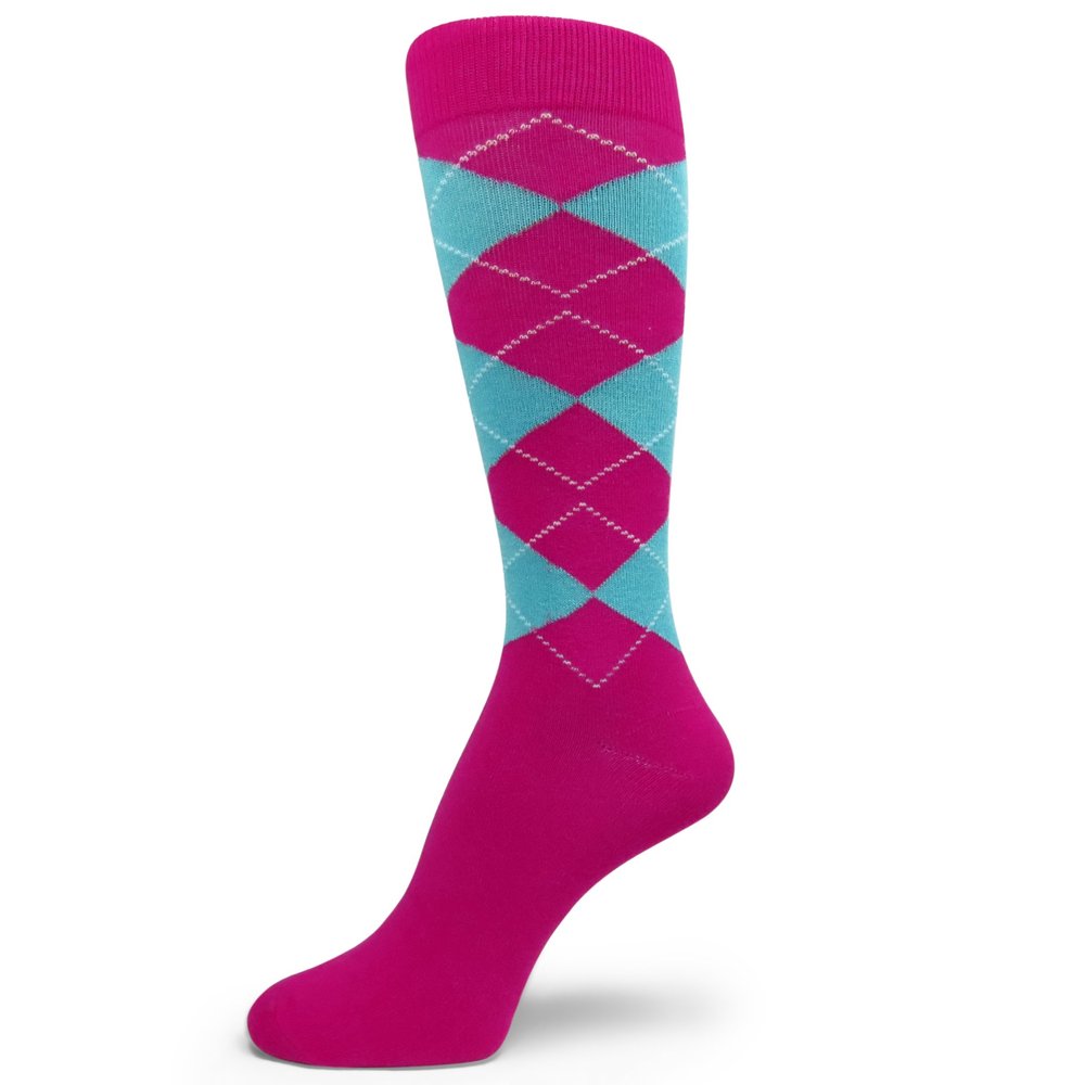 Spotlight Hosiery Men's Groomsmen Wedding Argyle Dress Socks-Hot Pink/Bright Sky Blue, Size 10-13, 1PR