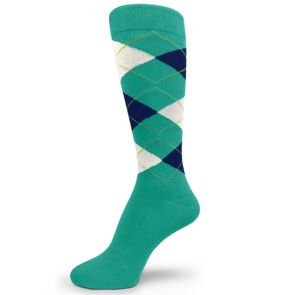 Spotlight Hosiery Men's Groomsmen Wedding Argyle Dress Socks-Sea Green/Off White/Navy Blue/Yellow, Size 10-13, 1PR
