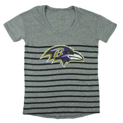 Baltimore Ravens NFL Juniors Womens Striped Slouch Short Sleeve Shirt, Grey
